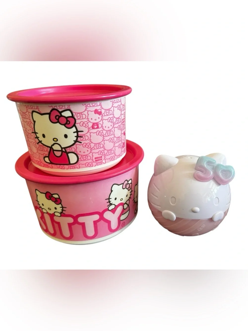 RARE 2015 Hello Kitty Tupperware Sanrio Set of 2 with Lids & LOL Surprise